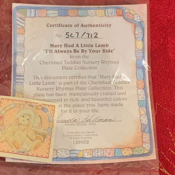 Cherished Teddies - Mary Had A Little Lamb - Nursery Rhyme - Hanging Plate - Picture 6 of 7